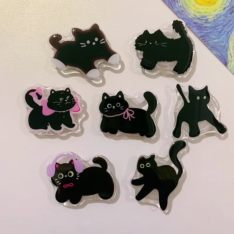 Universal Handyhalter mit Cartoon Blumen-Katzen Motiv aus Acryl als Grip Tok und Fingerring sowie erweiterbarer Ständer für iPhone und Samsung - Bild 2