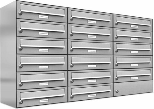 AL Briefkasten für 17 Parteien, Aufputzmontage, silberfarben, B/H/T: 153,511 x 69,0 x 27,5 cm - Bild 1