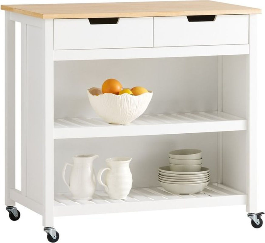 SoBuy Kücheninsel Sideboard in Weiß-Natur mit 2 Schubladen und Ablagen, skandinavischer Design-Küchenwagen, B/T/H: 100 x 60 x 93,5 cm - Bild 1