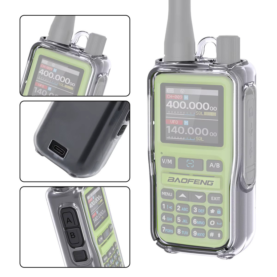Baofeng 5R Mini Walkie Talkie Transparente Schutzhülle aus TPU-Softcase in Transparent und Grau - Bild 3