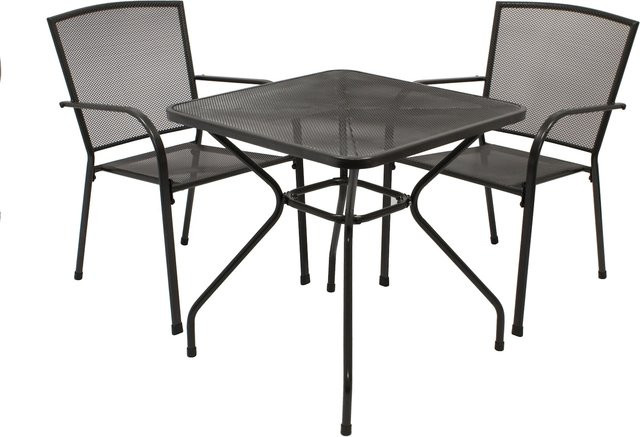 DEGAMO Gartenmöbel Garnitur CLASSIC 3-teilig aus Streckmetall in Anthrazit, Tisch B: 70 cm x B: 70 cm - Bild 1
