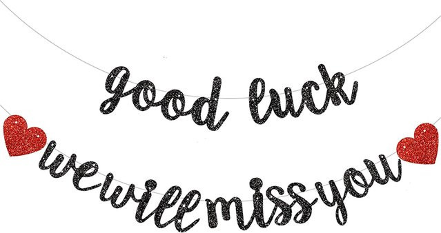 VRISE Abschiedsparty Banner Good Luck We Will Miss You in Schwarz und Gold mit Glitzer-Effekt für Abschiedsfeiern und Abschlussfeiern - Bild 1