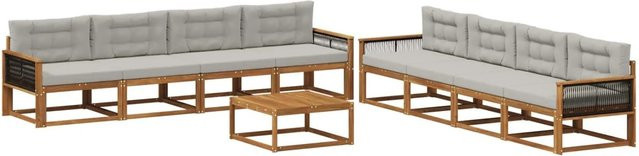 vidaXL Outdoor-Sofagarnitur L-Form aus massivem Akazienholz mit 9-teiligem Set in Hellgrau - Bild 1