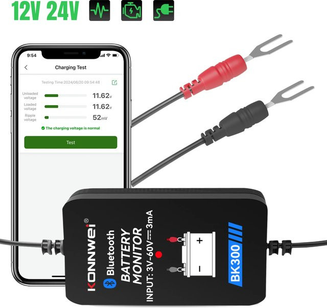 KONNWEI BK300 Batterie Monitor mit Bluetooth für 12V und 24V Auto und Lkw in Schwarz - Bild 1
