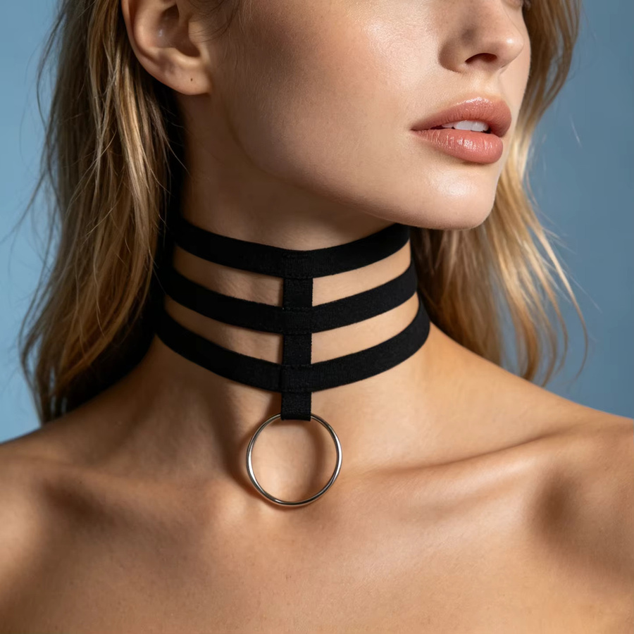 UYEE Gürtel-Halsband, dreilagiger Stoff, O-Ring, Damen - Bild 3
