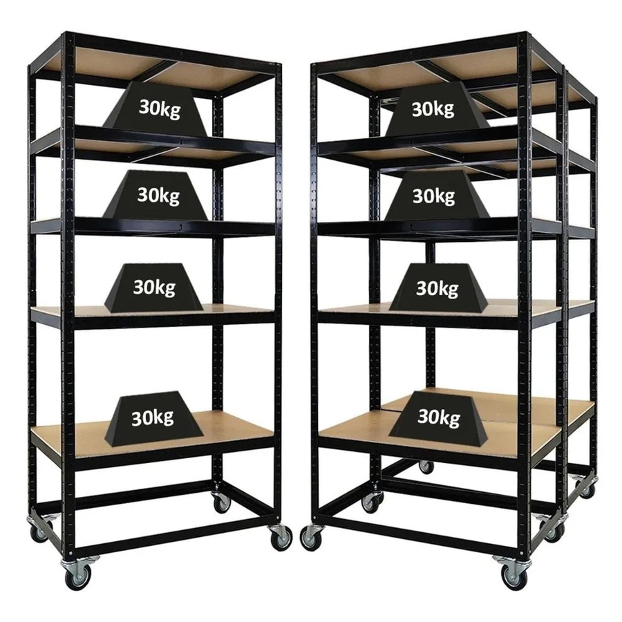 PROREGAL BÜFFEL Kommissionierwagen Set aus 3 Stück, Fahrbares Kommissionierregal in Schwarz mit 5 Ebenen und Feststellbremse, B/T/H: 192 x 90 x 50 cm, Fachlast 50 kg - Bild 2