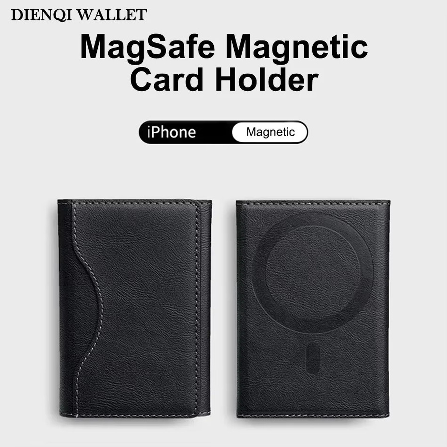Magnetische dreifach faltbare Handy-Geldbörse aus PU-Leder in Schwarz für Apple iPhone 16, 15, 14, 13, 12 Pro Max Plus Mini als MagSafe-Kartenhalter - Bild 2