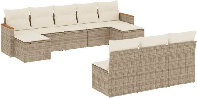vidaXL 10-teilige Garten-Sofagarnitur aus Polyrattan in Beige mit Kissen und Stauraum - Bild 1