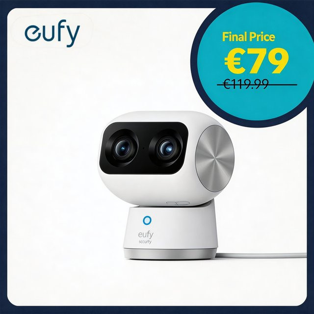 eufy Security Indoor Cam S350 Dual-Kamera in Weiß mit 4K UHD, 8x Zoom und 360 Grad Sicht für Baby- und Haustierüberwachung mit KI-Tracking und 2.4G/5G Wi-Fi - Bild 1