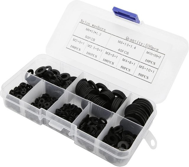 TOMTOP JMS Nylon Unterlegscheiben Set Weiß, 500 Stück Flache Unterlegscheiben für Hardware Befestigungselemente M2 M2.5 M3 M4 M5 M6 M8 M10 - Bild 1