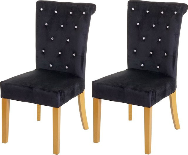 2er-Set MCW Esszimmerstuhl D22 in Schwarz mit Samtbezug, Knopfsteppung im Chesterfield-Design und goldfarbenen Beinen - Bild 1