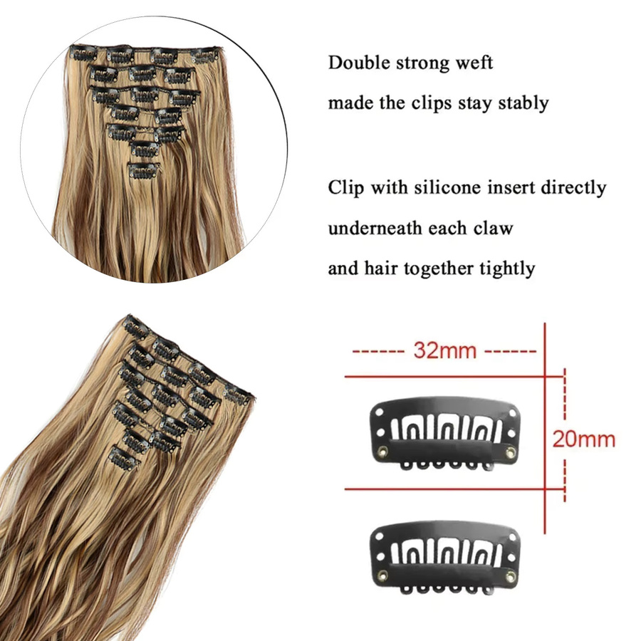 JIAMEISI Clip-in Haarverlängerungen, 7 Stück, synthetisch, gewellt, 22 Zoll, Damen - Bild 3