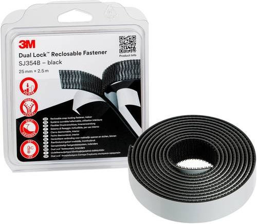 3M Dual Lock Klettband SJ354B zum Aufkleben, Schwarz, Breite: 25 mm, Länge: 2,5 m - Bild 1