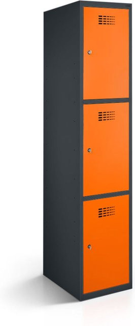 rotstahl Fächerschrank mit 3 Fächern in Orange und anthrazitgrauem Korpus, B/T/H: 40 x 50 x 180 cm - Bild 1