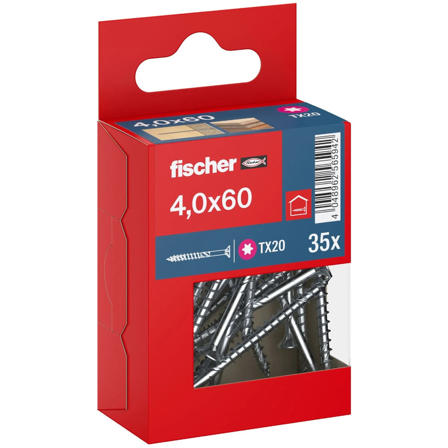 Fischer PowerFast II Senkkopf TX Teilgewinde Schraube aus Stahl, Farbe Silber, Ø 4 mm, Länge 60 mm, 35 Stück - Bild 2
