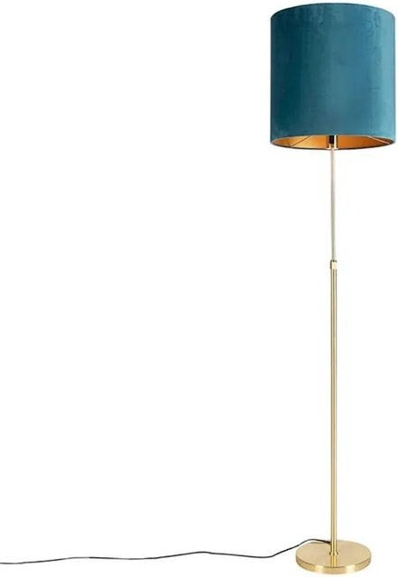 QAZQA Stehleuchte in Gold und Messing mit blauem Samtschirm, höhenverstellbar und dimmbar, Höhe: 143 cm - Bild 1