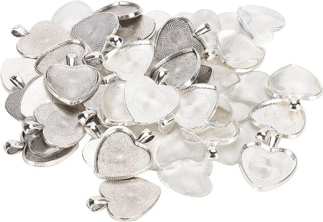 TOMTOP Anhängerfassungen Herzförmig, Cabochon-Basis, mit Glas, weiß - Bild 1