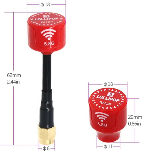 Mitoot Lollipop3 5,8GHz Richtungsantenne mit 3dBi Verstärkung RHCP in Schwarz für RC FPV Racing Drohnen mit SMA, RP-SMA, MMCX oder UFL Anschluss - Bild 1