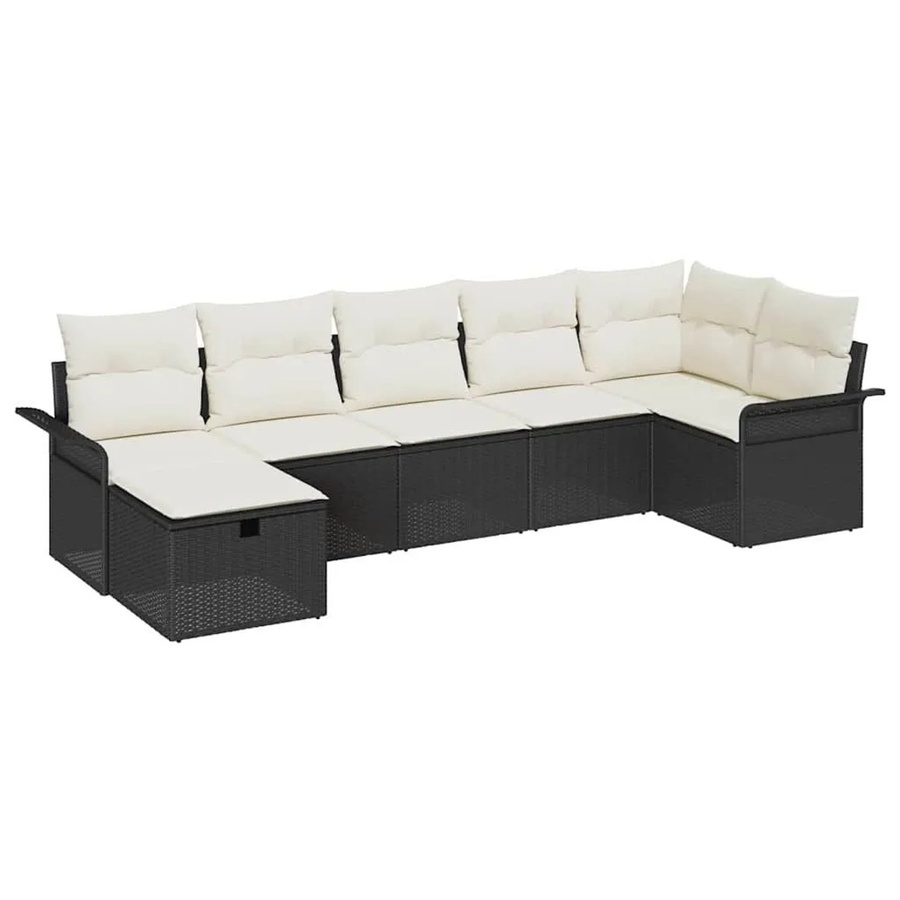 vidaXL Gartensofa-Set 7-tlg aus Poly-Rattan in Schwarz und Beige mit Kissen und Couchtisch - Bild 2