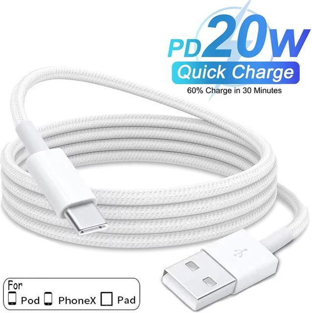 Koovesy USB-A auf USB-C Ladekabel in Weiß mit 20 W Schnellladefunktion für iPhone 15, Huawei, Xiaomi und Samsung Android Geräte - Bild 1