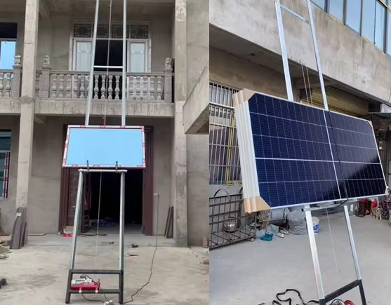 Elektrische Hebebühne mit Solarpanel als Bauaufzug und Leiterlift-Plattform, CE-zertifiziert, Farbe: Silber, Höhe: 12,0 m - Bild 3