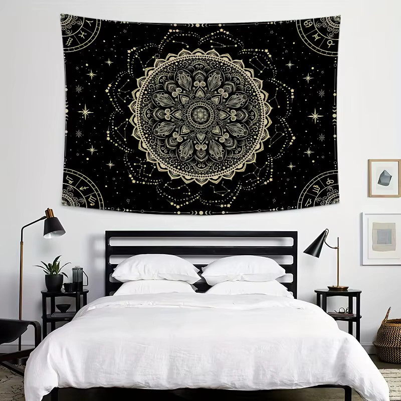 VIKAMA Wandteppich Mandala-Konstellation in Schwarz im Bohemian-Stil mit Sternenhimmel, B/H: 60 x 40 cm - Bild 3