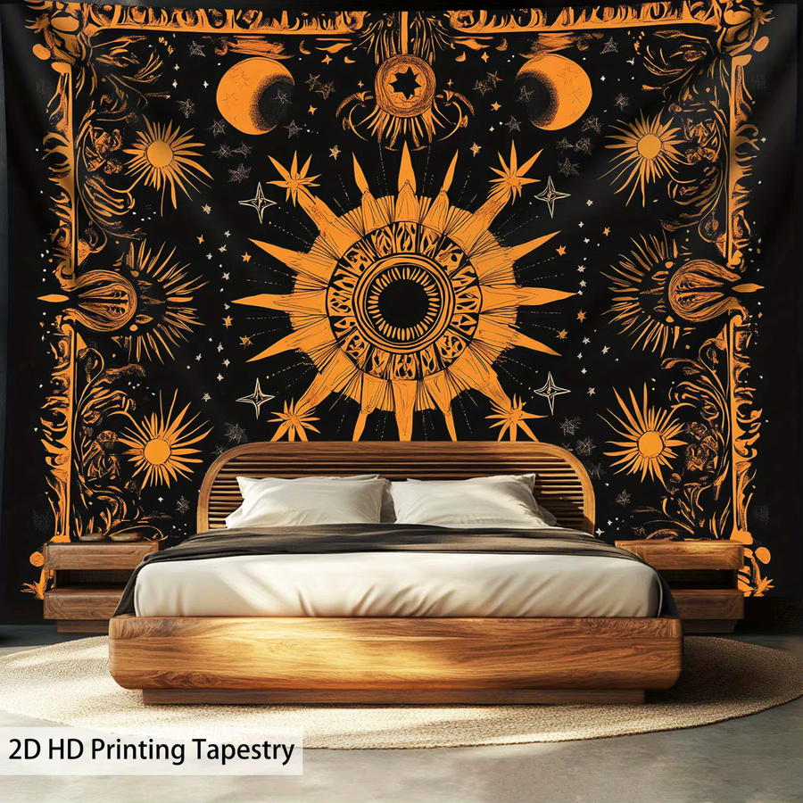 VIKAMA Wandteppich im Bohemian-Stil mit Sonne und Sternen in Schwarzgold - Bild 3