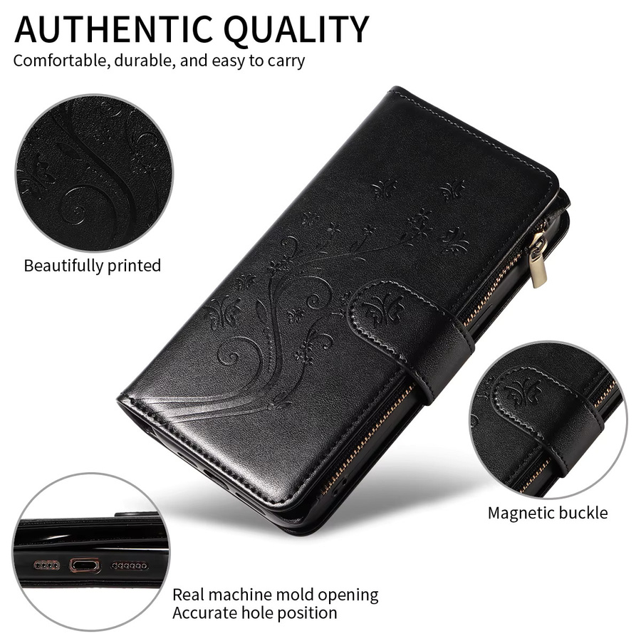 Multifunktions-Handyhülle aus PU-Leder mit Reißverschluss als Flip Wallet Case für iPhone 16 Pro Max 15 14 13 12 11 7 8 X XS XR in Schwarz oder Braun - Bild 6