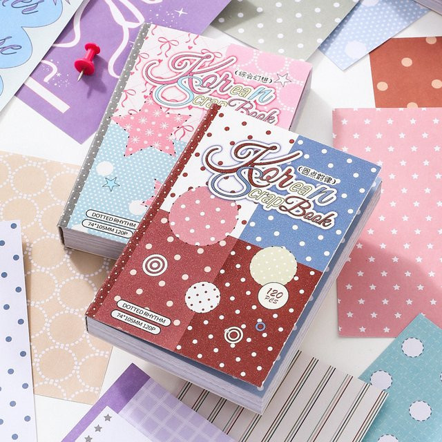 120-teiliges Scrapbook-Papier-Set im Y2K-Style mit Polka Dot, Macaron-Farbschema, Pastell-Leopard und Karo in Multicolour - Bild 1