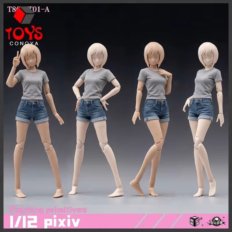 86TOYS T86-ST Weiblicher Superflexibler Gelenkkörper mit Anime-Kopf, Weizenblaue Actionfigur, 1/12 Modell - Bild 1