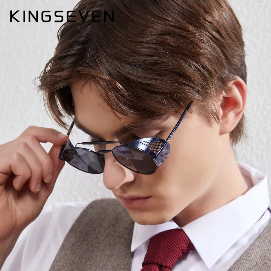 KINGSEVEN Sonnenbrille, Runde Rahmen, Vollrand, Metall, Unisex, polarisiert - Bild 3