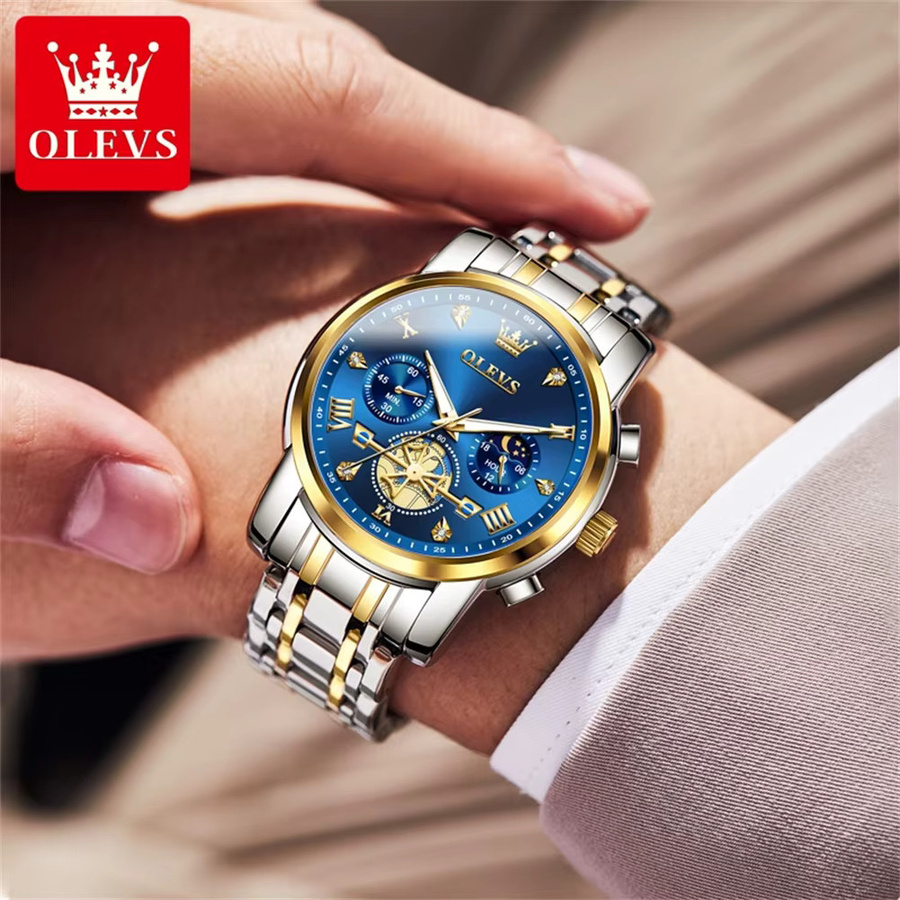 OLEVS Armbanduhr, Quarz, Edelstahl, 42 mm, Herren, Mondphase - Bild 3