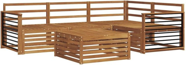 vidaXL Outdoor-Sofagarnitur 5-teilig aus Massivholz Akazie in Natur Braun, L-Form mit Tisch und Ecksofa - Bild 1