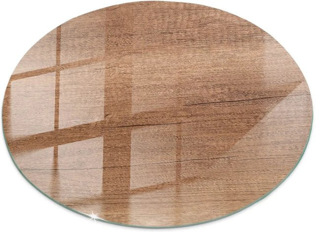 Tulup Couchtischplatte aus Glas in Braun mit natürlichem Holzmuster, Durchmesser: 100 cm - Bild 1