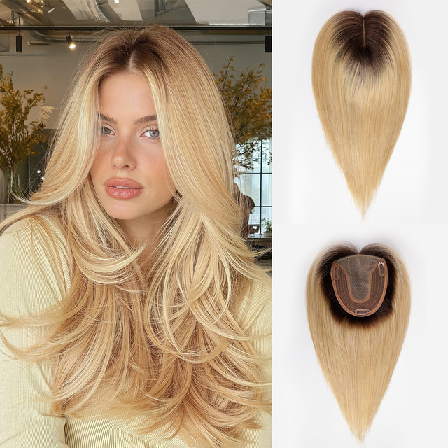HAIRCUBE Haartoper Blonde Ombre, 12 Zoll, Remy Echthaar mit Pony, Damen - Bild 1