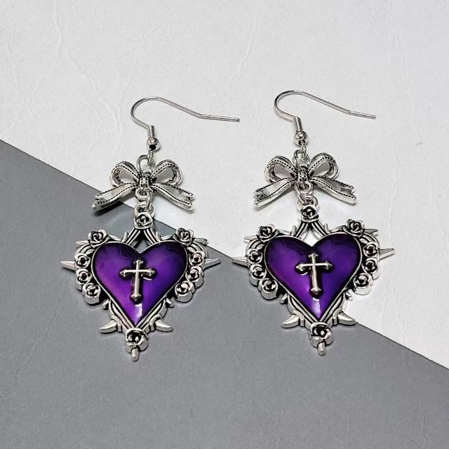 Lucky Star Jewelry Hängeohrringe, Herz, Dornen-Spike, violett, Metall, Damen - Bild 1