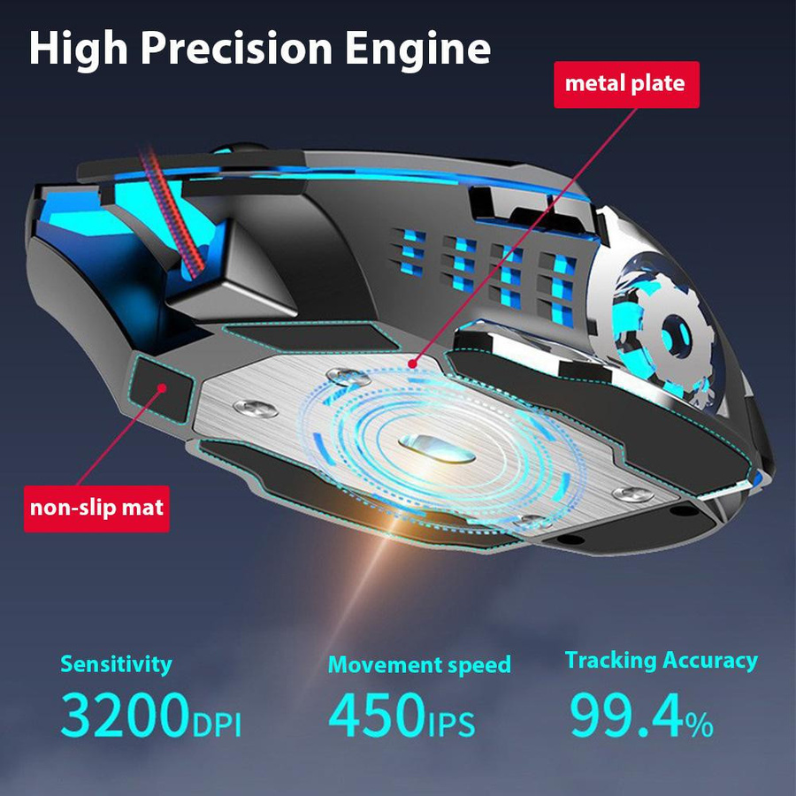 YJMP Kabellose Gaming Maus mit Bluetooth und 2.4G USB, RGB Hintergrundbeleuchtung, mechanische E-Sports Maus für PC und Laptop, Weiß - Bild 4