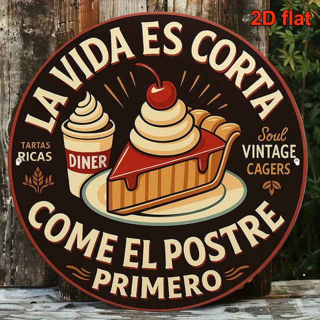 CIFBUY Vintage Wandtafel aus Metall mit Aufschrift Life Is Short Eat Dessert First, runde Bäckerei-Dekoration in Multicolour, Durchmesser: 20,3 cm - Bild 1