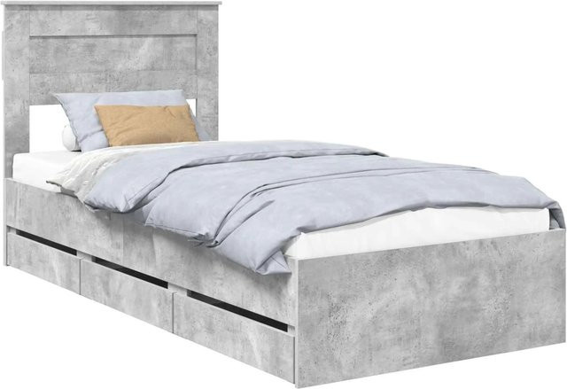 vidaXL Bettrahmen mit Kopfteil aus Holzwerkstoff in Betongrau, B/T/H: 90 x 200 cm - Bild 1