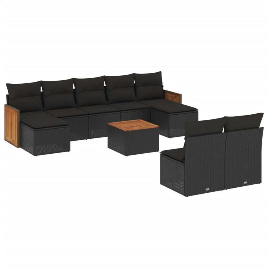 vidaXL 10-teilige Garten-Sofagarnitur aus Poly-Rattan und Akazienholz in Schwarz - Bild 2