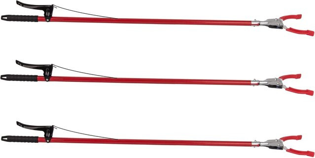 BigDean 3er Set Greifzange aus Metall und Kunststoff, Müllzange und Greifhilfe für Senioren, Farbe: Schwarz-Rot, Länge: 92 cm - Bild 1