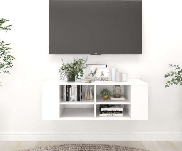 vidaXL TV-Wandschrank in Weiß, modern und matt, B/T/H: 102 x 35 x 35 cm - Bild 1