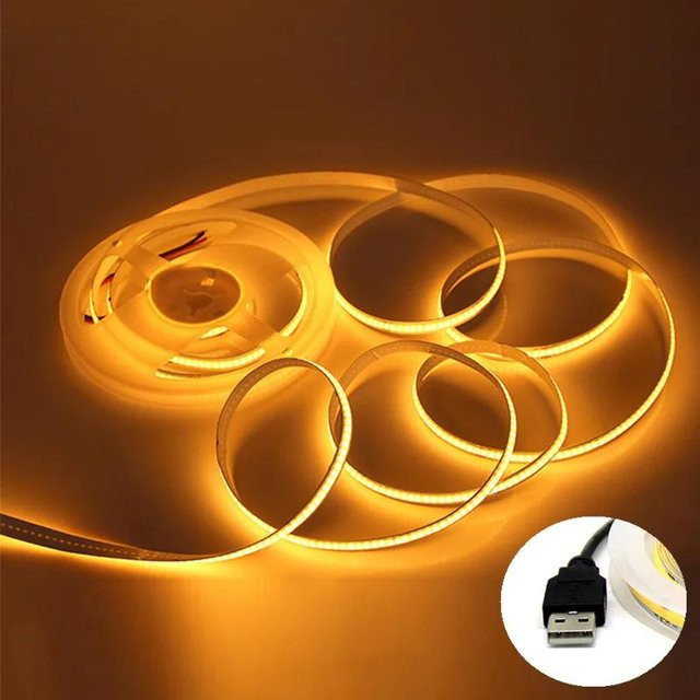 OuuZuu COB LED Streifen Gelb, 5m USB DC 5V mit 320 LEDs für TV Hintergrundbeleuchtung - Bild 1
