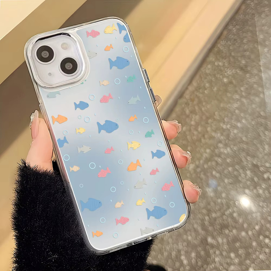 Stoßfeste Silikon-Handyhülle mit Blumenfisch-Design für Apple iPhone 17 Pro Max, 16, 15, 14, 13, 12, 11 in Silber mit Linsenrahmen - Bild 4