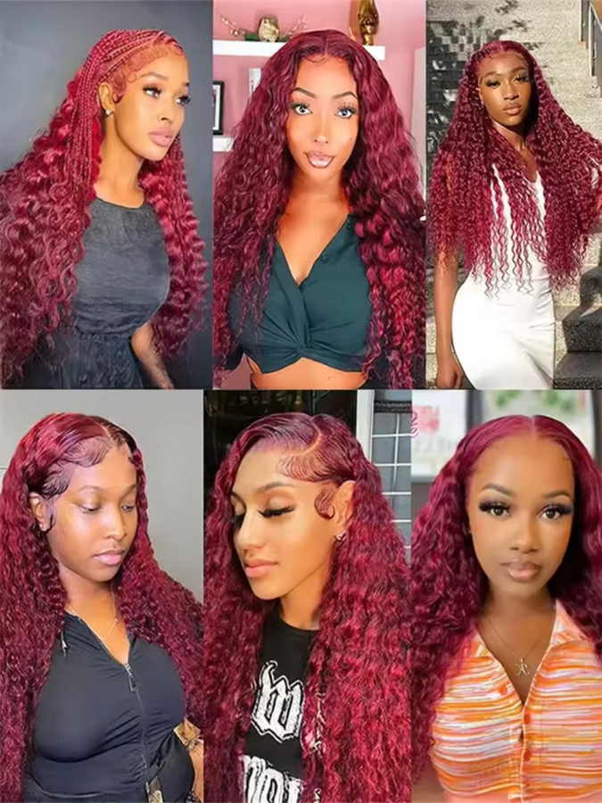 Larhali Deep Wave Perücke, Burgunderrot, Remy Echthaar, Damen - Bild 4
