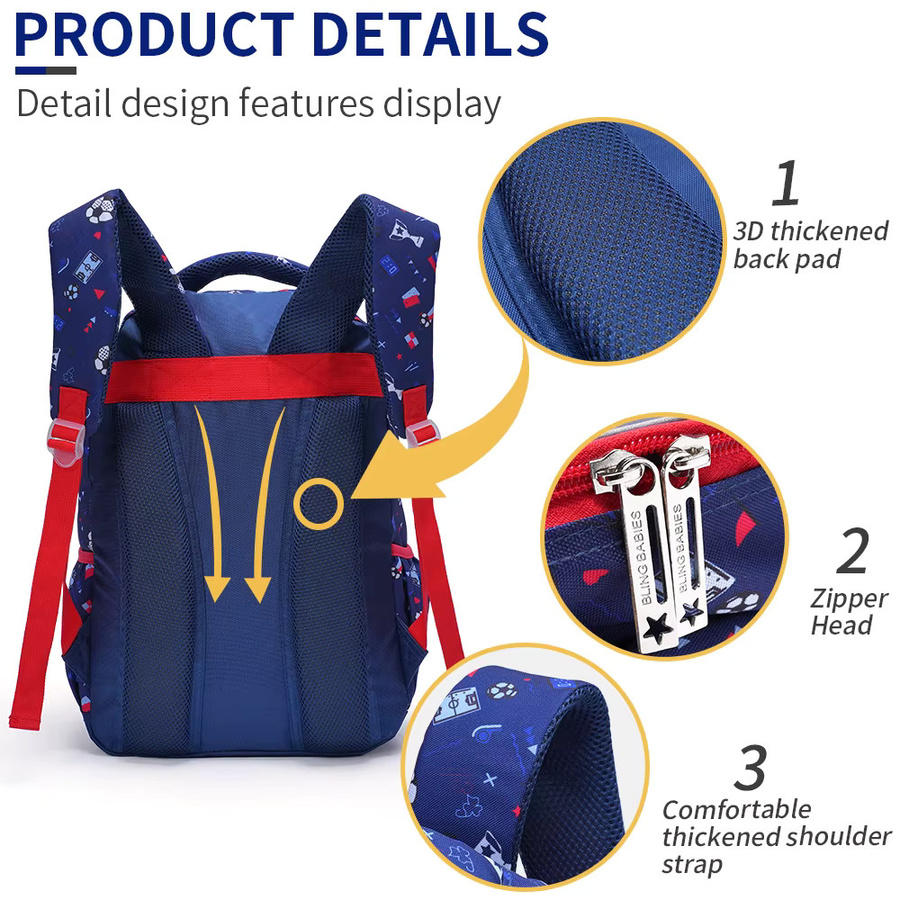 3-teiliges BLING BABIES Schulset für Jungen mit 17-Zoll-Rucksack, Lunchbox und Stifttasche im Cartoon-Fußball-Design mit Leuchteffekt in Blau - Bild 4