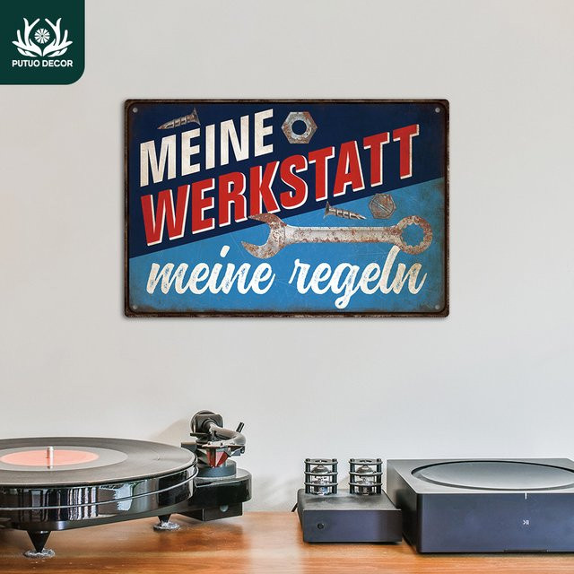 Putuo Decor Vintage Metallschild Meine Werkstatt Meine Regeln Wandkunst Deko in Mehrfarbig - Bild 1