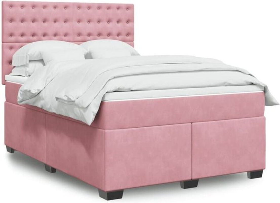 Vidaxl Boxspringbett mit Matratze in Rosa und Weiß aus Samt, B/T/H: 160 x 200 x 150,5 cm - Bild 1