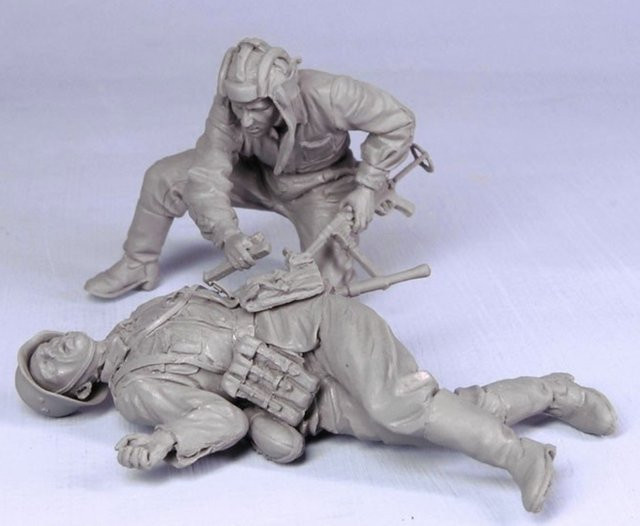 BAANFU Harzfiguren-Modellbausätze, historische Miniatur-Panzersoldaten und Infanterie, 1:35, 2 Personen - Bild 1