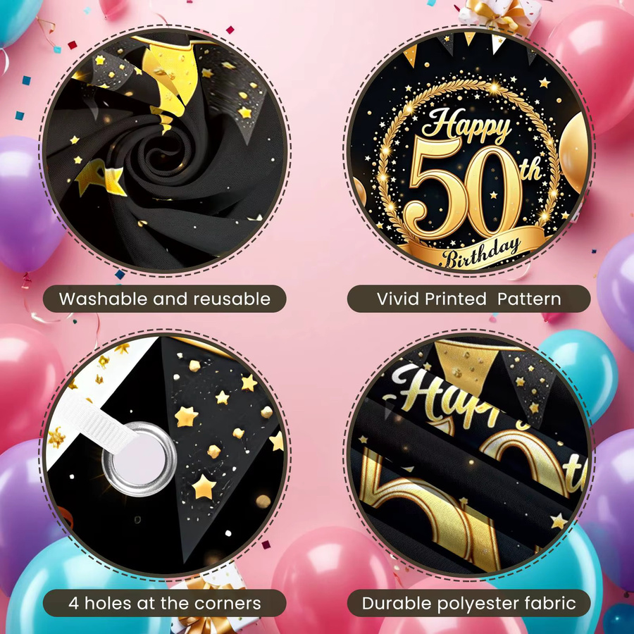 Goldenes Geburtstag Banner mit Sternen und Wimpel-Design für die Feier zum 50. Geburtstag - Bild 3